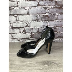 Manolo Blahnik Black Patent Leather Peep Toe D'Orsay Pumps Shoes Women Sz 38.5EU